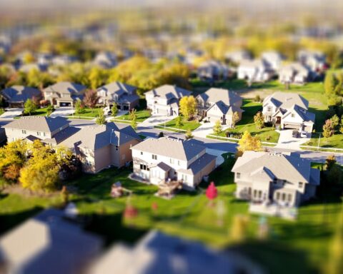 high angle shot of suburban neighborhood